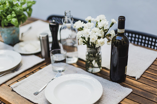 food, wine, wine glass, table set
