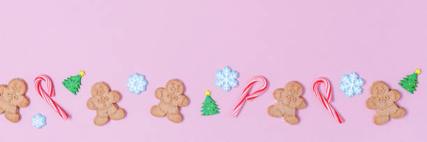 istock Christmas sweet treats pattern background. Flat lay holiday concept 893582080