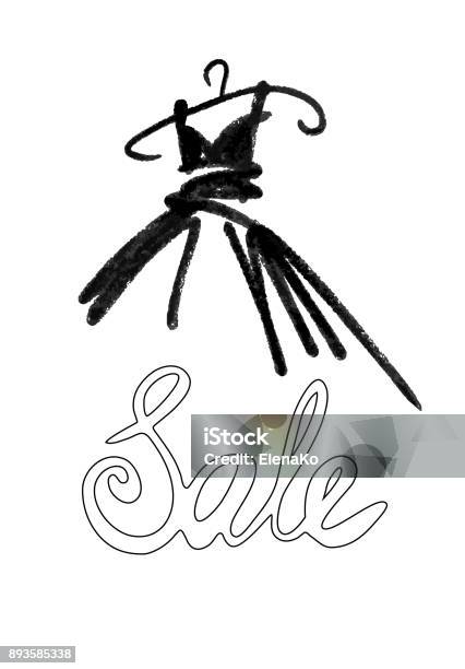 Fashion Design Vector Illustration Hand Drawn Woman Dress Isolated On White Dress With Sale On Hanger Lettering Stock Illustration - Download Image Now