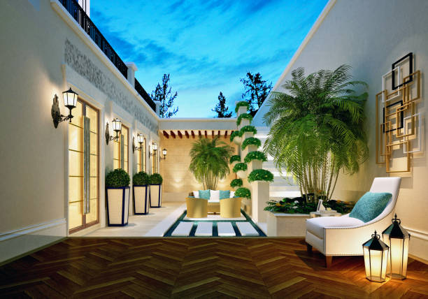istock 3D Render of luxury village house terrace 893585374