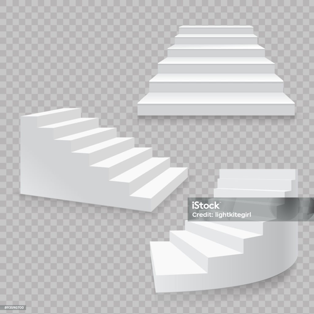 Ensemble isolé réaliste d’escaliers blancs. vecteur d’escaliers 3D - clipart vectoriel de Escalier libre de droits