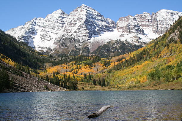 maroon bells and lake stock photo