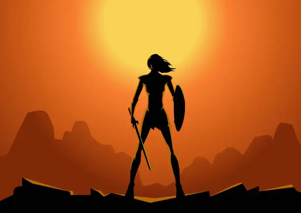 Vector illustration of Vector Woman Warrior Superhero Silhouette