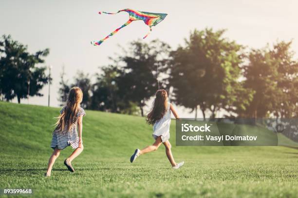 Children Having Fun Stock Photo - Download Image Now - Family, Grass, Kite - Toy