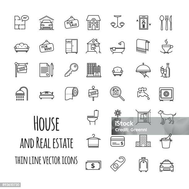 House And Real Estate Vector Icons Set Stock Illustration - Download Image Now - Icon Symbol, Real Estate, Home Showcase Interior