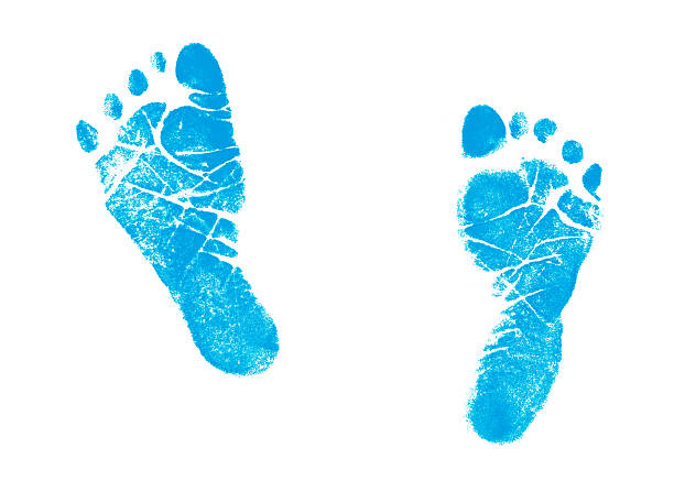 sello de niño recién nacido en huellas impresión de tinta azul - newborn baby human foot photography fotografías e imágenes de stock