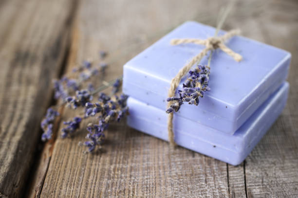 istock Lavander natural soap bars on wood 893617400