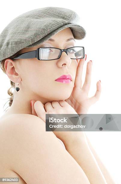 Topless Dama W Czarny Plastik Okulary I Korkiem - zdjęcia stockowe i więcej obrazów Bez koszulki - Bez koszulki, Beztroski, Białe tło