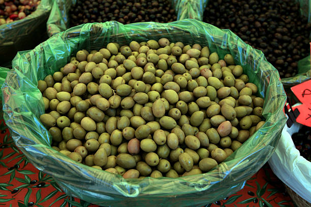 istock Green Olives in Basket at Market 89362603