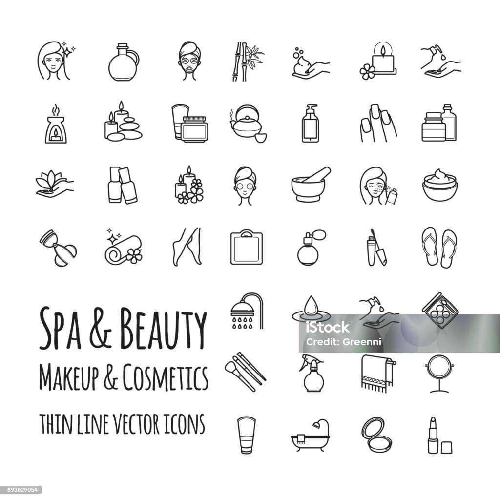 Spa, Beauty, makeup and cosmetics thin line vector icons set Spa, Beauty, makeup and cosmetics thin line vector icons set for your design Beauty stock vector