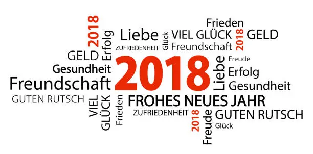 Vector illustration of word cloud with new year 2018 greetings