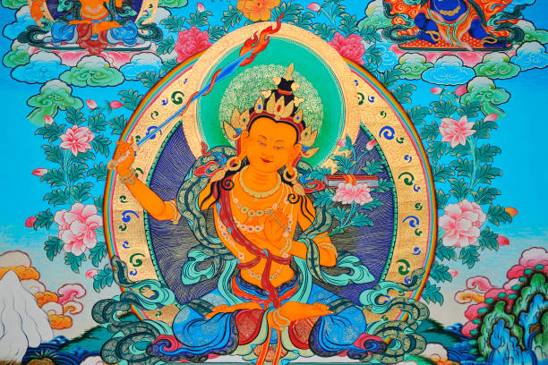 tibetan thangka di manjusri - tibetano foto e immagini stock