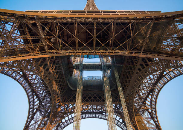 istock Detail bottom view of  Eiffel Tower on the blue sky background 893661448