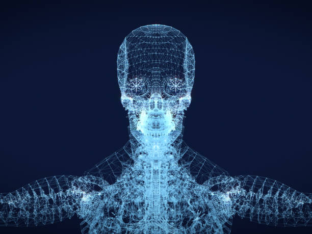 istock shining dots and line of skeleton ,body  human .3D rendering. 893666898