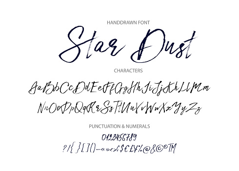 Star dust. Handdrawn calligraphic vector font. Distress grunge texture. Modern calligraphy.