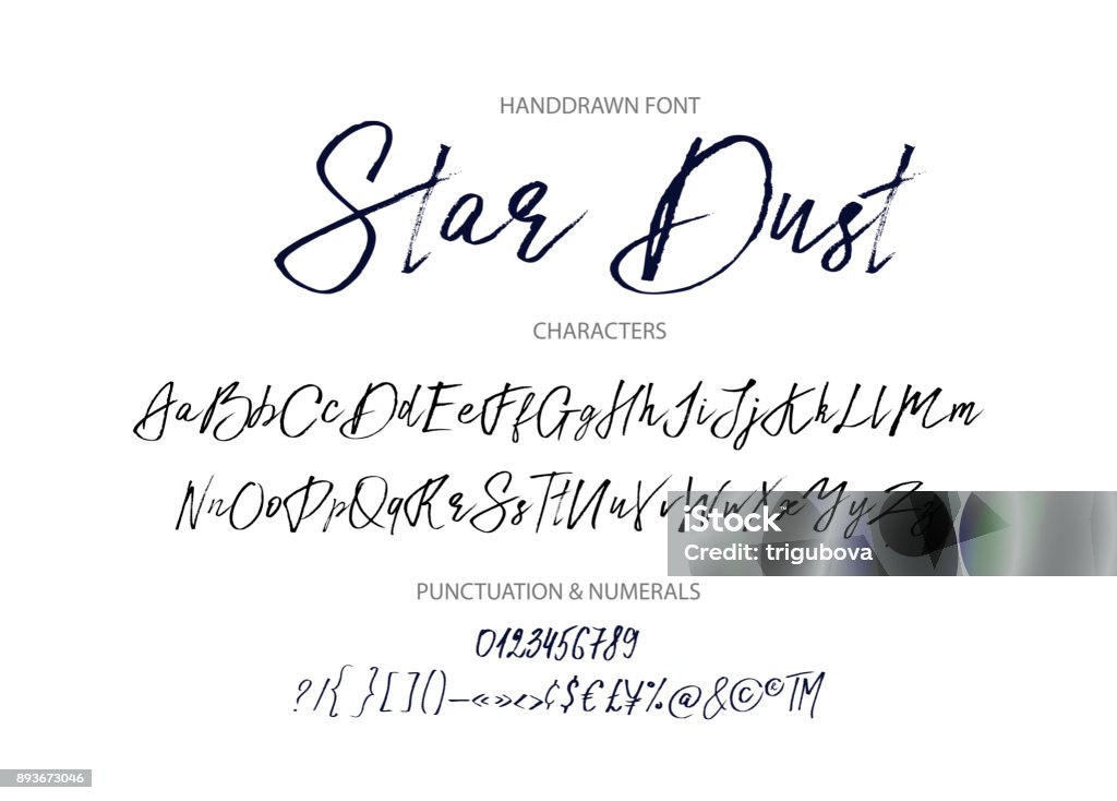 Star dust. Handdrawn vector font Star dust. Handdrawn calligraphic vector font. Distress grunge texture. Modern calligraphy. Handwriting stock vector