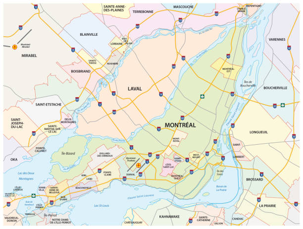 montreal road, administrative and political map montreal road, administrative and political vector map island of montreal stock illustrations