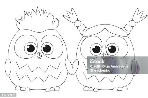 Black And White Poster With An Owl Couple Stock Illustration - Download Image Now - Coloring, Adult, Animal