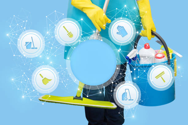 istock Cleaning lady with a bucket and a MOP having a cleaning service . 893747702