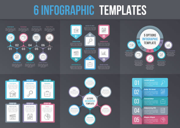 ilustraciones, imágenes clip art, dibujos animados e iconos de stock de 6 plantillas de infografía - 5549