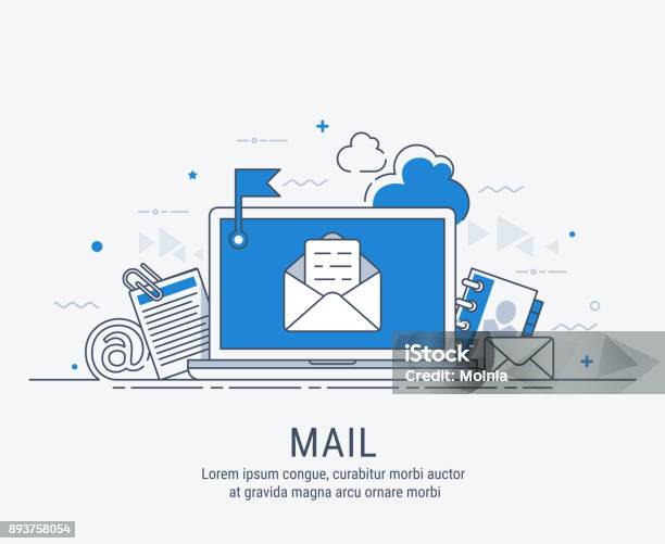 Mail Line Art Illustration Stock Illustration - Download Image Now - E-Mail, Marketing, Newspaper