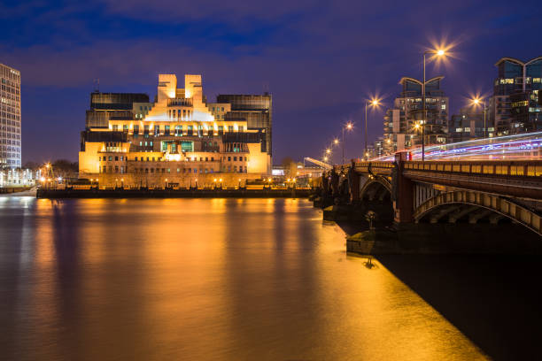 London England MI6 River Thames  Vauxhall Bridge at night London England mi6 stock pictures, royalty-free photos & images