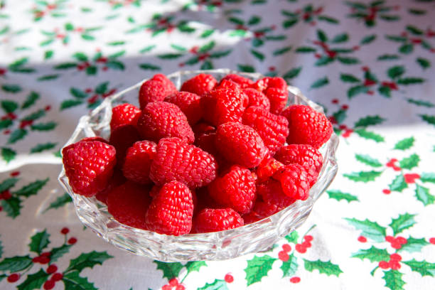 istock Fresh Red, Raspberries in a glass bowl 893826036