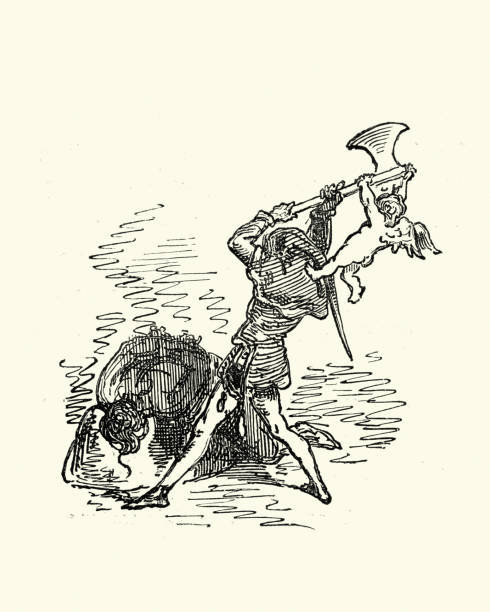 Don Quixote, Executioner and cupid Illustration from Don Quixote, by Miguel de Cervantes, illustrated by Gustave Dore. Executioner and cupid executioner stock illustrations