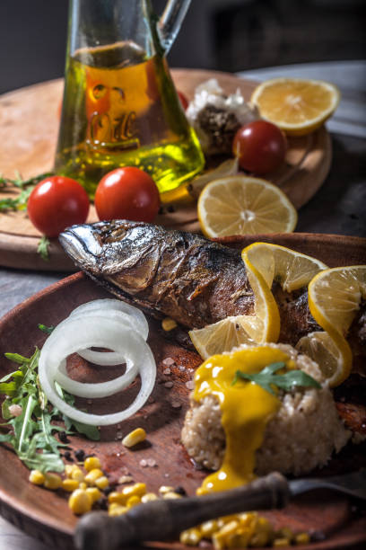 Grilled mackerel fish with rice