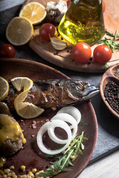 Grilled mackerel fish with rice