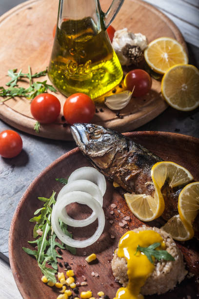 Grilled mackerel fish with rice