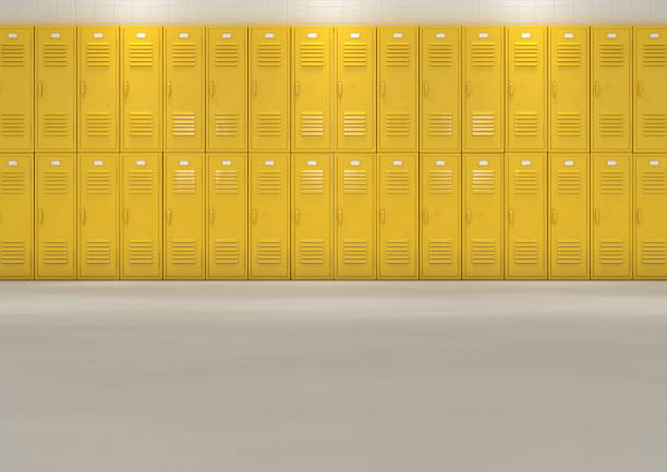 armarios amarillo escolar - casillero fotografías e imágenes de stock