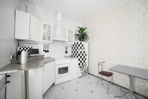beautiful and model interior of bright kitchen
