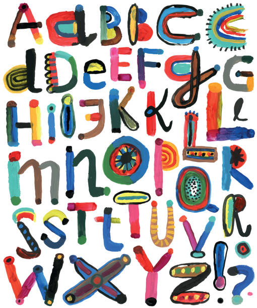 satz von gemalten alphabet buchstaben - i t stock-grafiken, -clipart, -cartoons und -symbole
