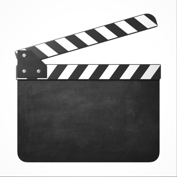 illustrazione isolata 3d clapper di film vuoti - clapboard foto e immagini stock