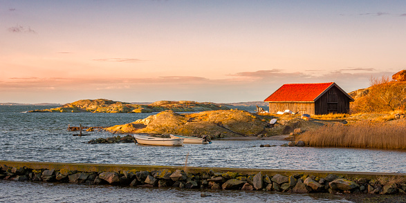 Sunrise at coastline of Hovas in Gothenburg, Sweden