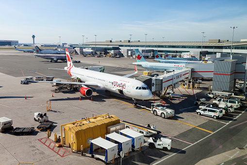 SANTIAGO DE CHILE, CHILE,October 20 , 2023 - Commercial plane parked at Santiago de Chile airport, Chile