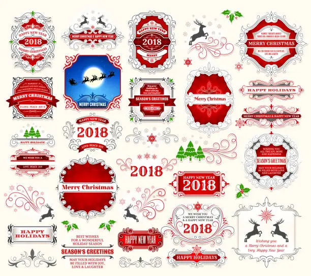 Vector illustration of Christmas and Holiday Banners & Badges Set