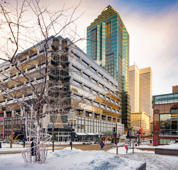 istock Downtown Montreal Winter City Scene with office high rises 893900104