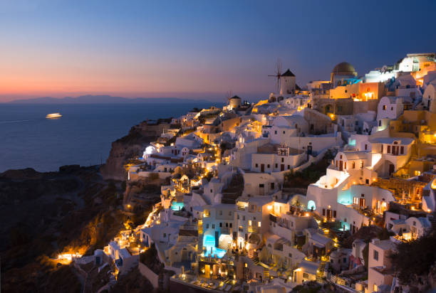istock Night view of Santorini island, Greece 893901108
