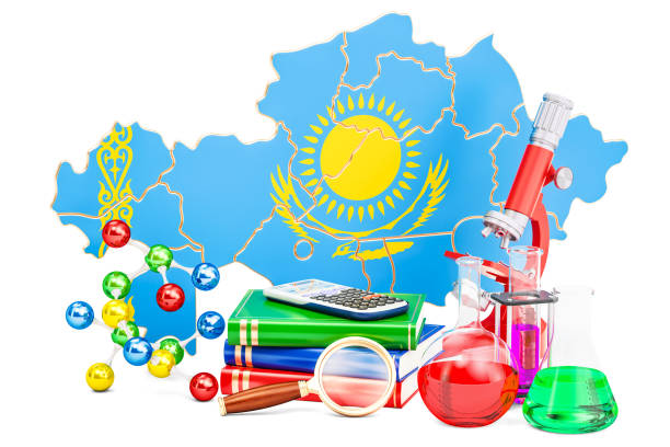 Scientific research in Kazakhstan concept, 3D rendering isolated on white background