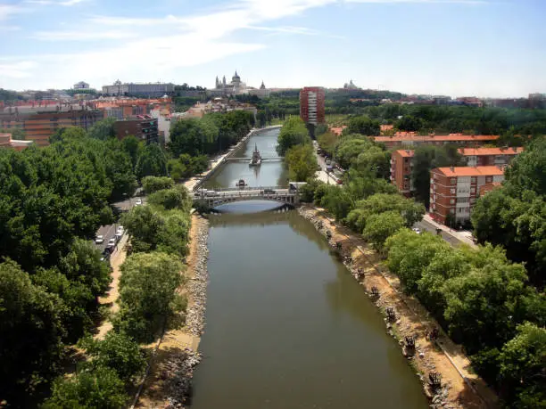 An aerial view of Madrid and the Manzanares river