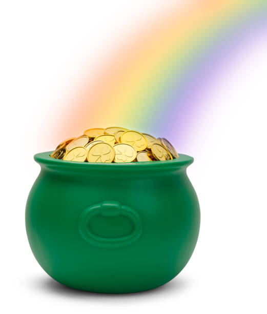 rainbow pot of gold - end of the rainbow imagens e fotografias de stock