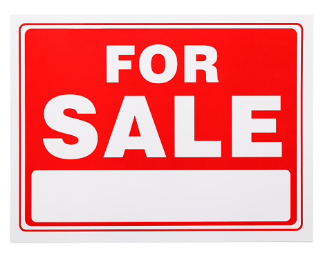 Red and White For Sale Sign with Copy Space Isolated on a White Background.