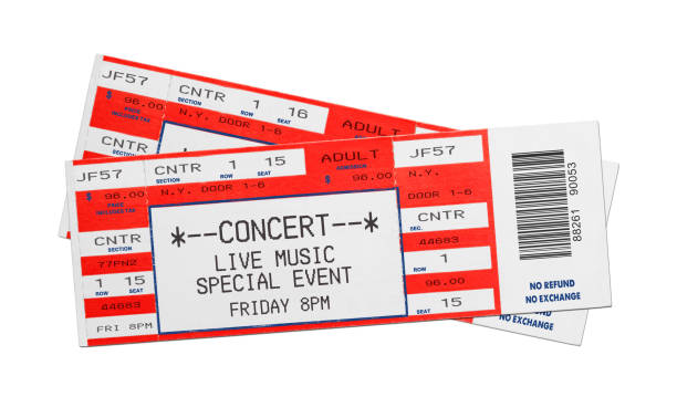 Red Concert Tickets Pair of Blank Red Concert Performance Tickets Isolated on White Background. ticket stock pictures, royalty-free photos & images