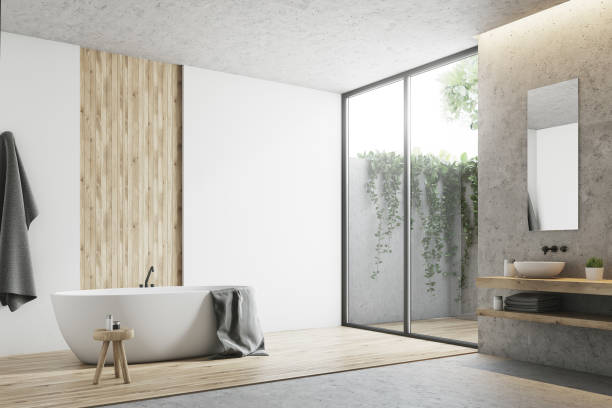 istock White and wooden bathroom corner 894030404