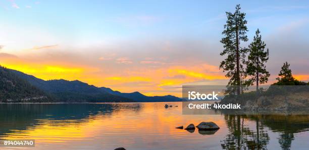 Lake Tahoe Panorama Stock Photo - Download Image Now - Lake Tahoe, South Lake Tahoe, Sunset