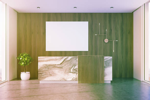 istock Wooden and marble reception, poster toned 894047558