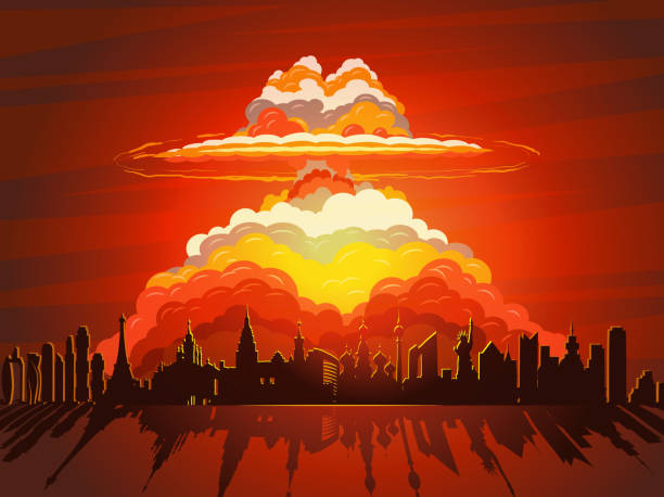 nukleare explosion, atom bombe fallen auf der erde - mushroom cloud nuclear weapon exploding weapon stock-grafiken, -clipart, -cartoons und -symbole