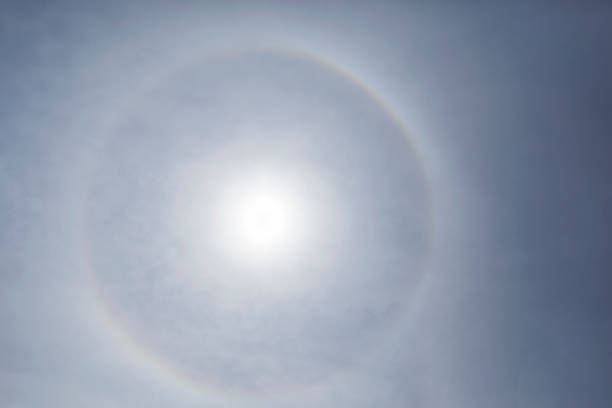 22 degree halo - ring around the sun 22 degree halo on a sky. earth's atmosphere stock pictures, royalty-free photos & images